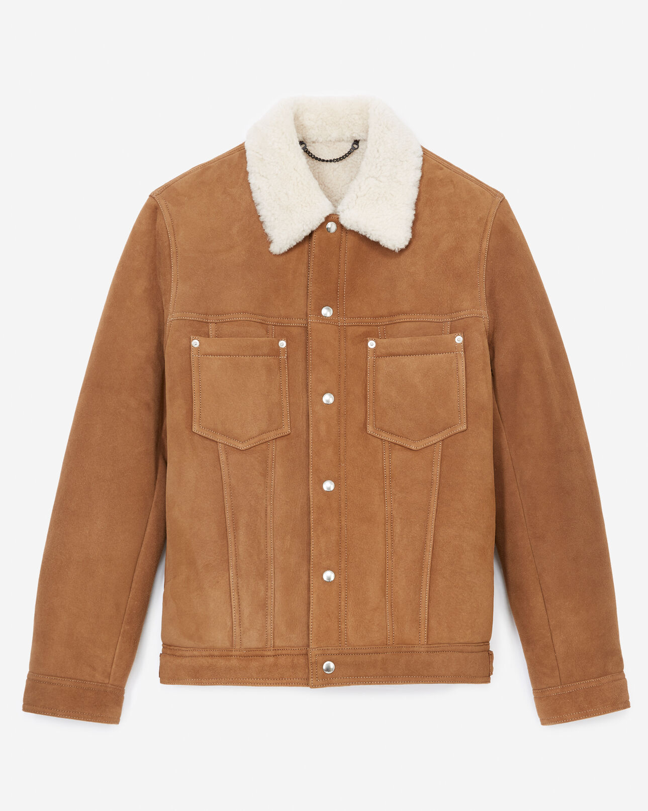 The Kooples HOMME BEIGE blouson cuir suédé beige col mouton