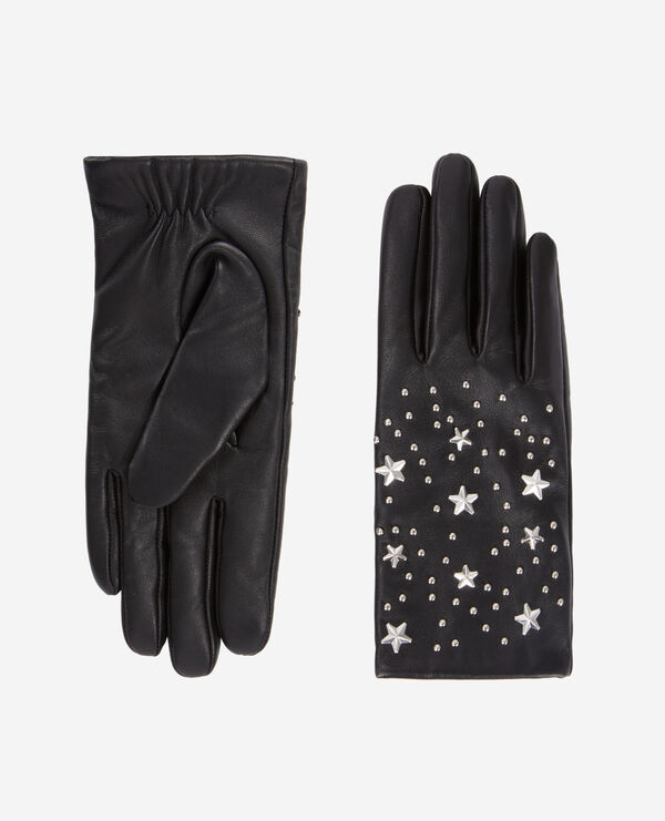 gants femme en cuir noir avec étoiles