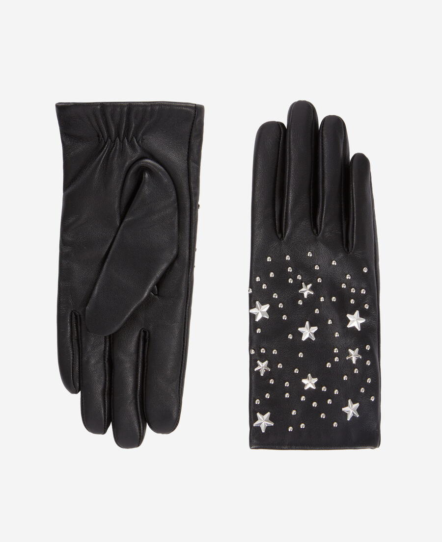 women's black leather gloves with stars