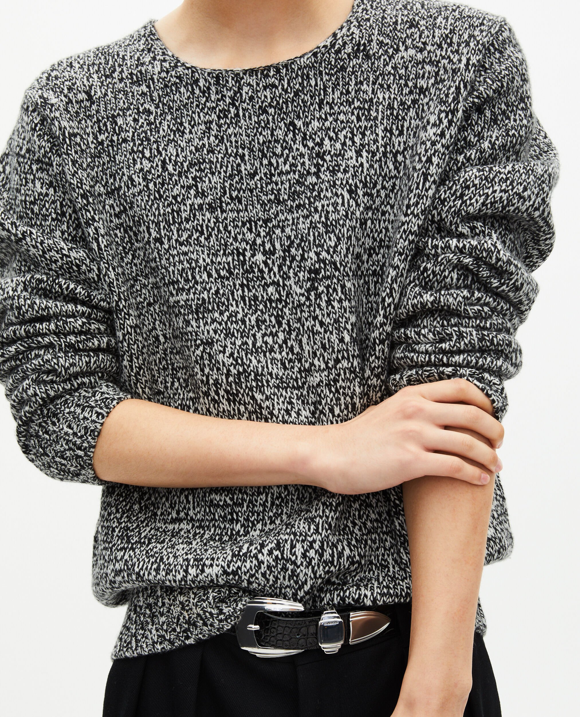 Mouliné-Pullover in Schwarz und Weiß, BLACK WHITE, hi-res image number null