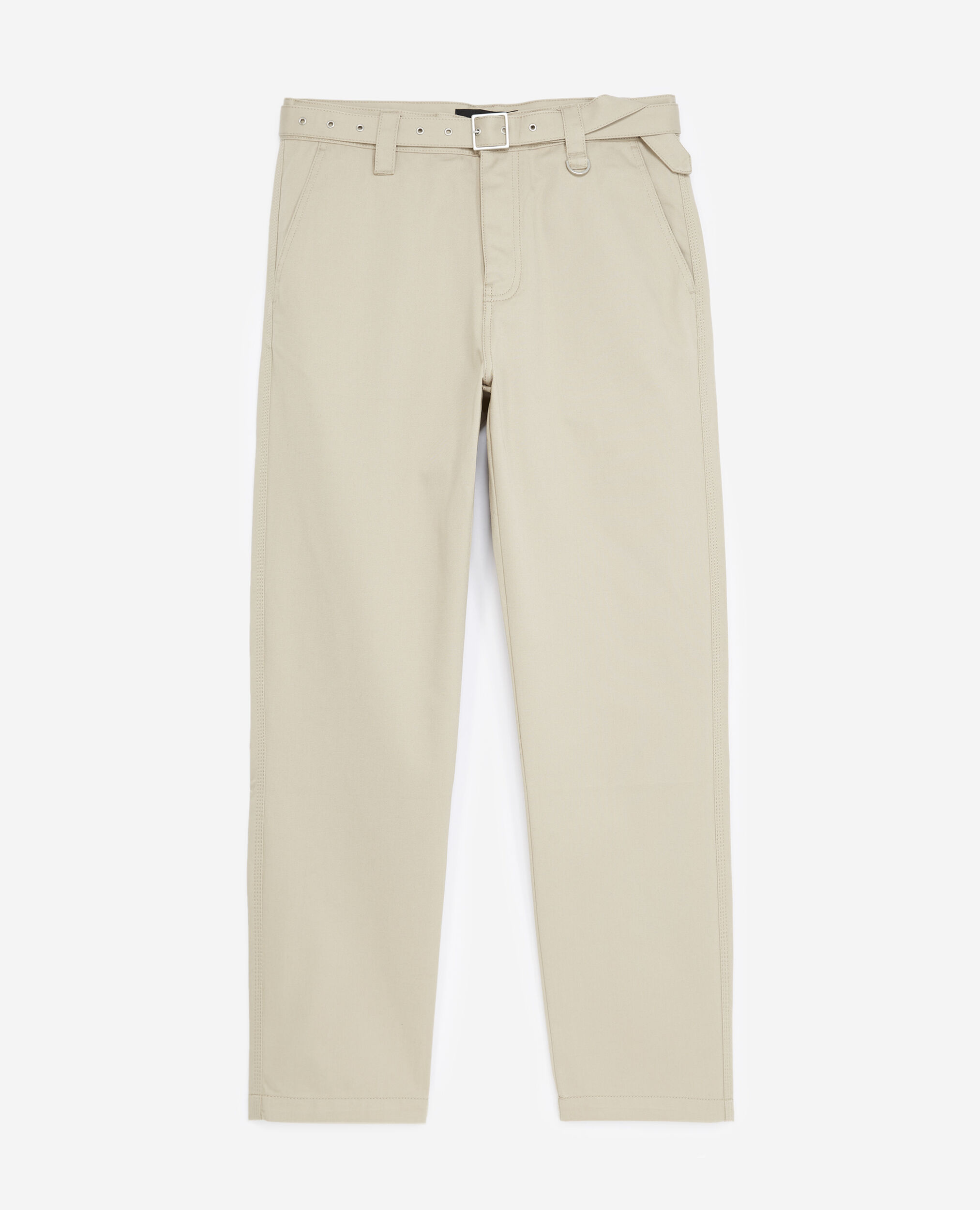 Pantalón algodón beige cinturón integrado, BEIGE, hi-res image number null