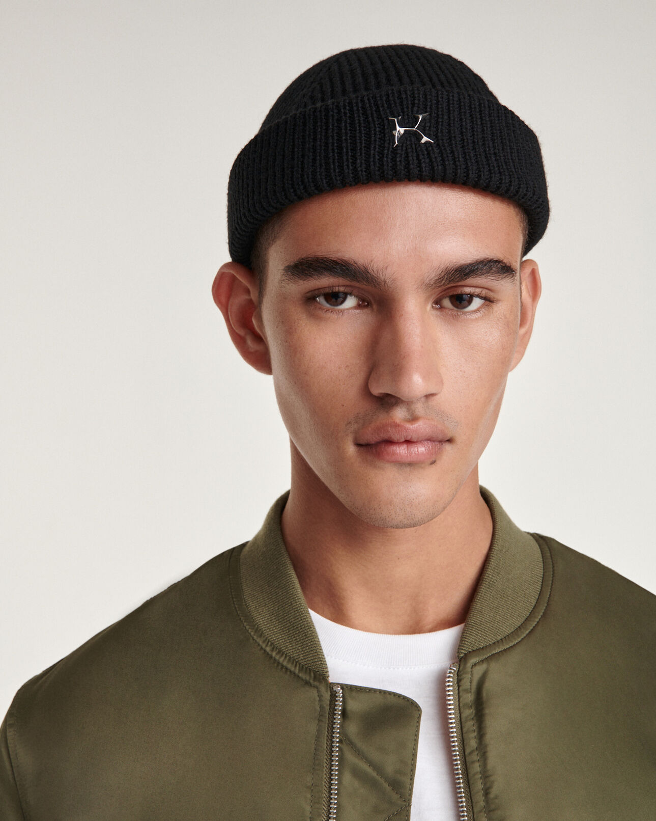 The Kooples MIXTE BLACK bonnet court laine noir à monogramme k