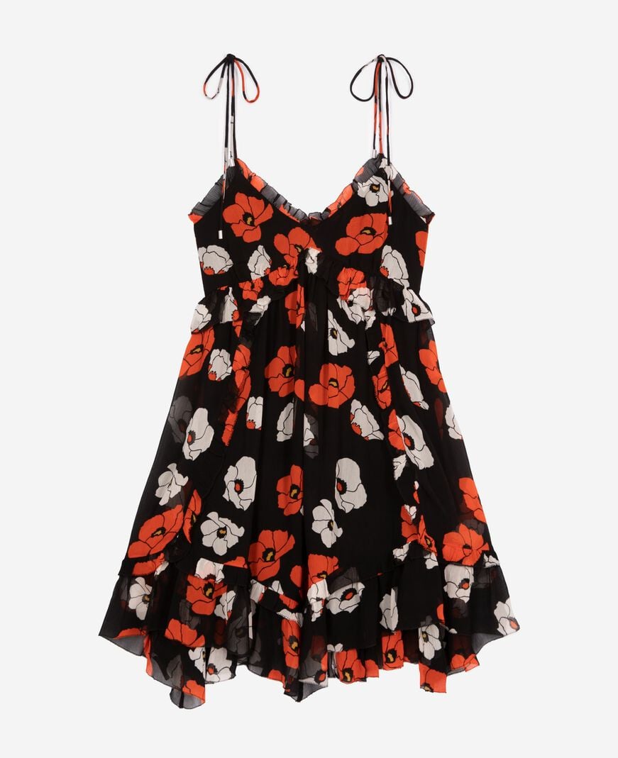 The Kooples F BLACK RED OFF WHITE black floral print short dress