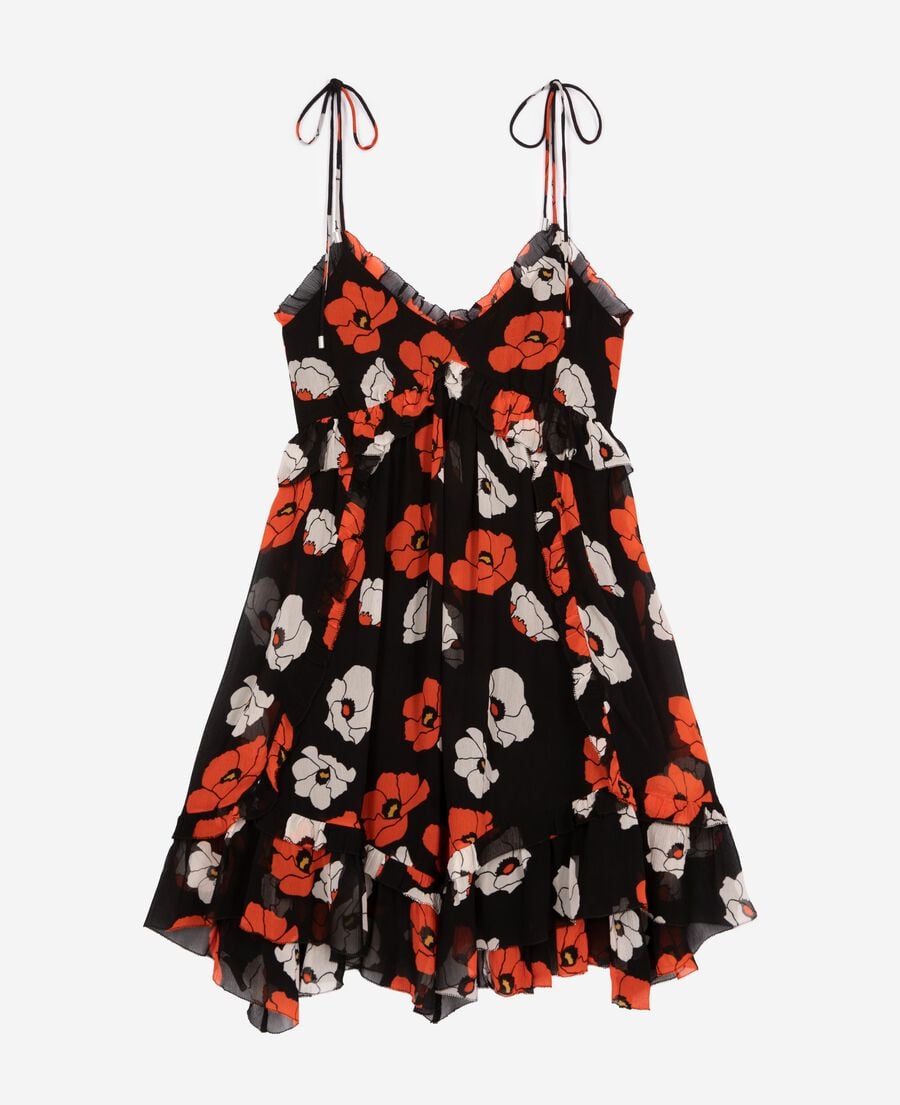 The Kooples FEMME BLACK RED OFF WHITE robe courte imprimé fleuri noire