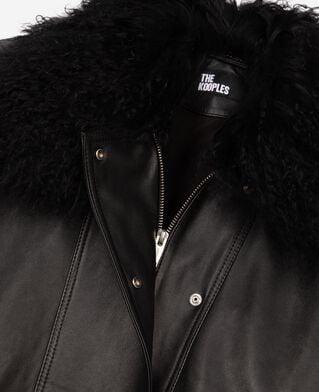 The Kooples WOMEN BLACK leather jacket with removable fur collar, black