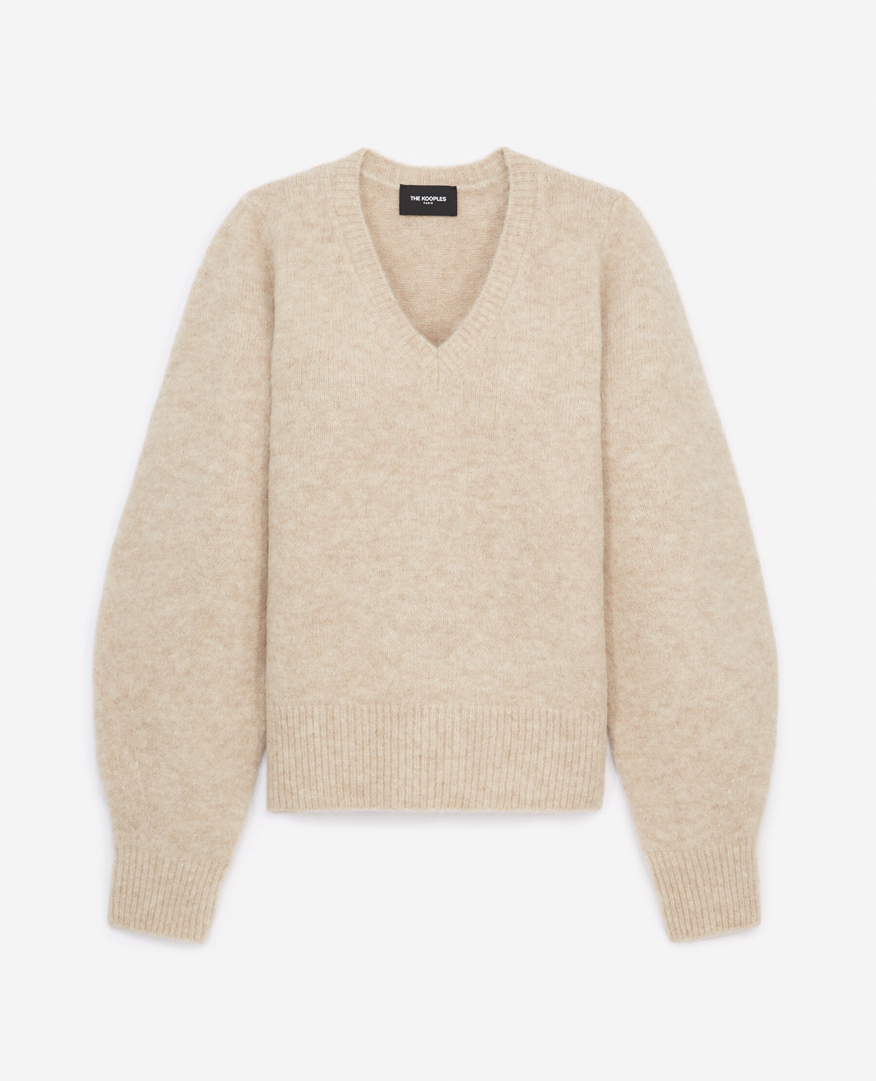 Pull maille beige col V volume manches The Kooples France