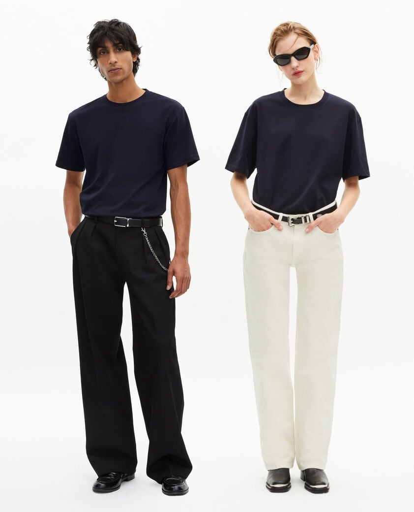 The Kooples HOMME NAVY t-shirt mixte droit uni bleu marine