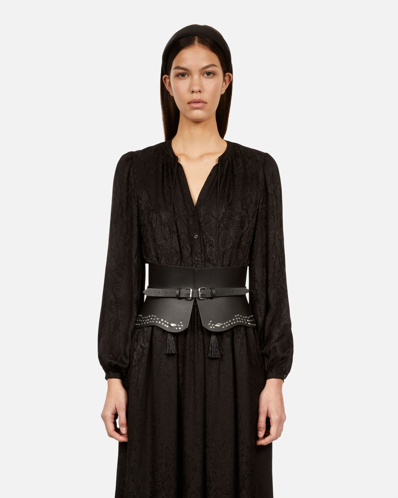 The Kooples FEMME BLACK ceinture corset en cuir noir avec clous