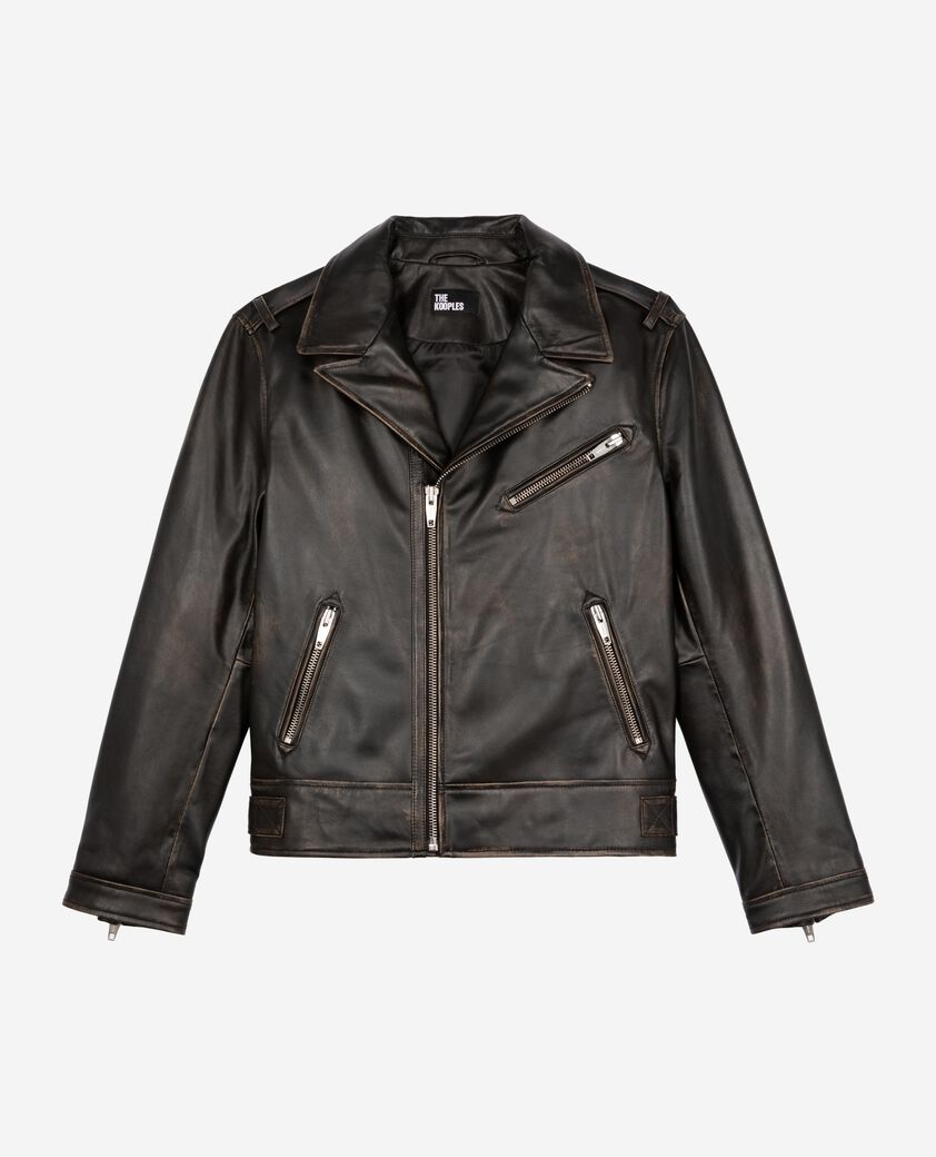 The Kooples HOMME BLACK USED LIGHT blouson style biker en cuir noir