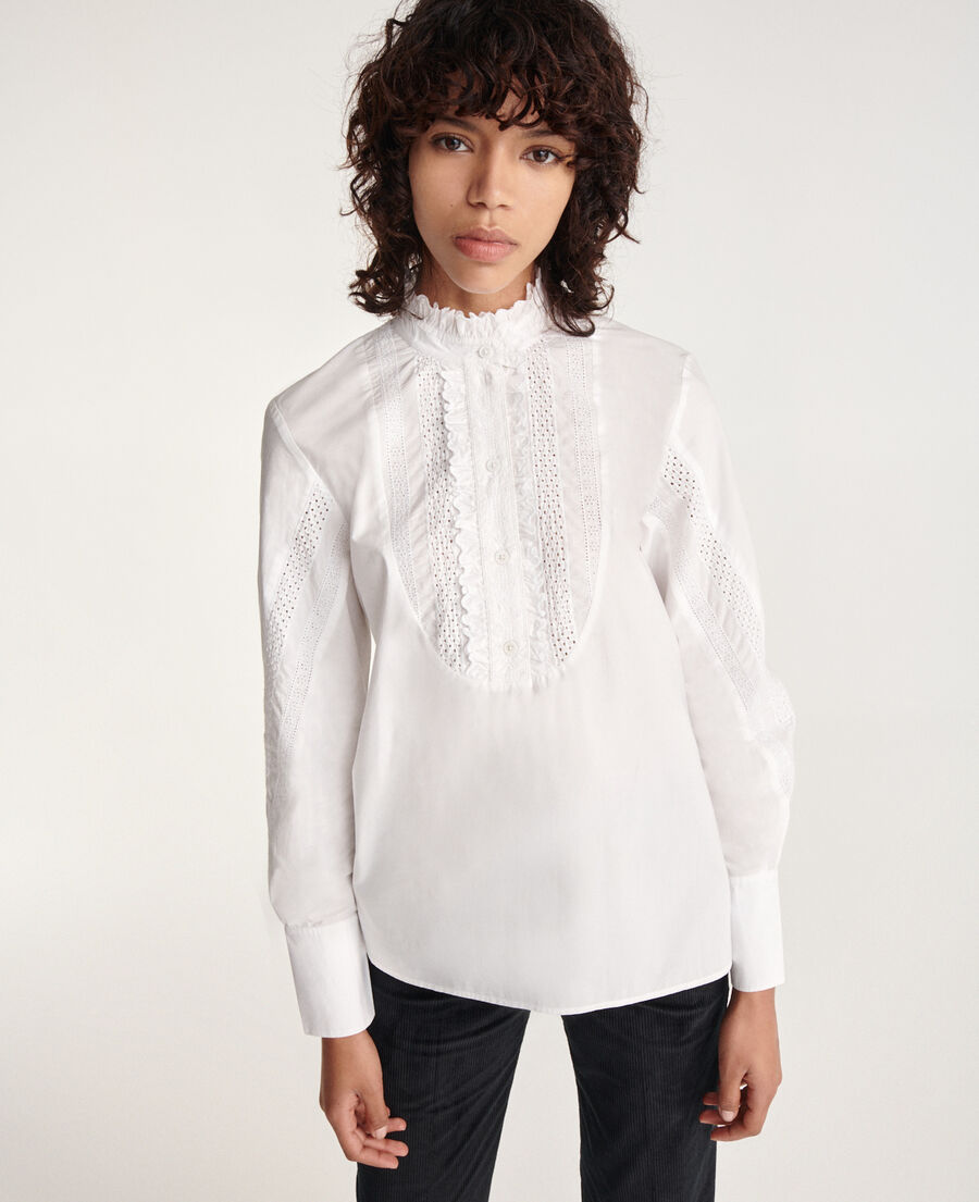 chemise blanche coton broderie manche