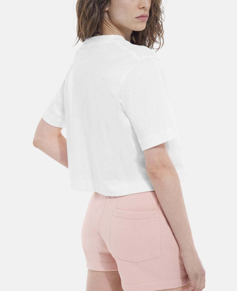 white cotton embroidered t-shirt w/ crew neck