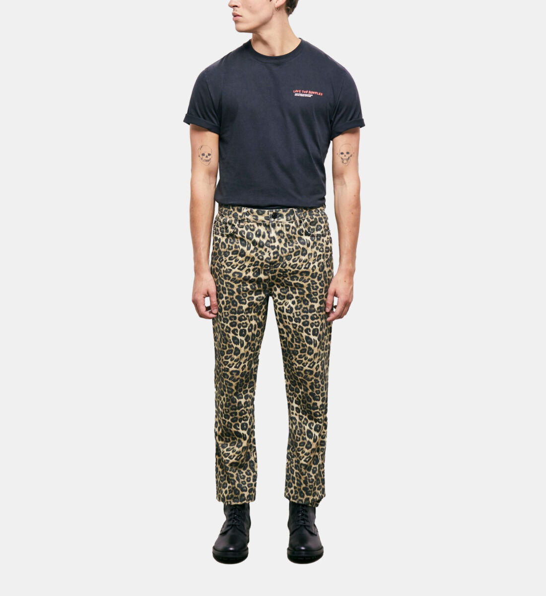 Leopard print straight-cut jeans