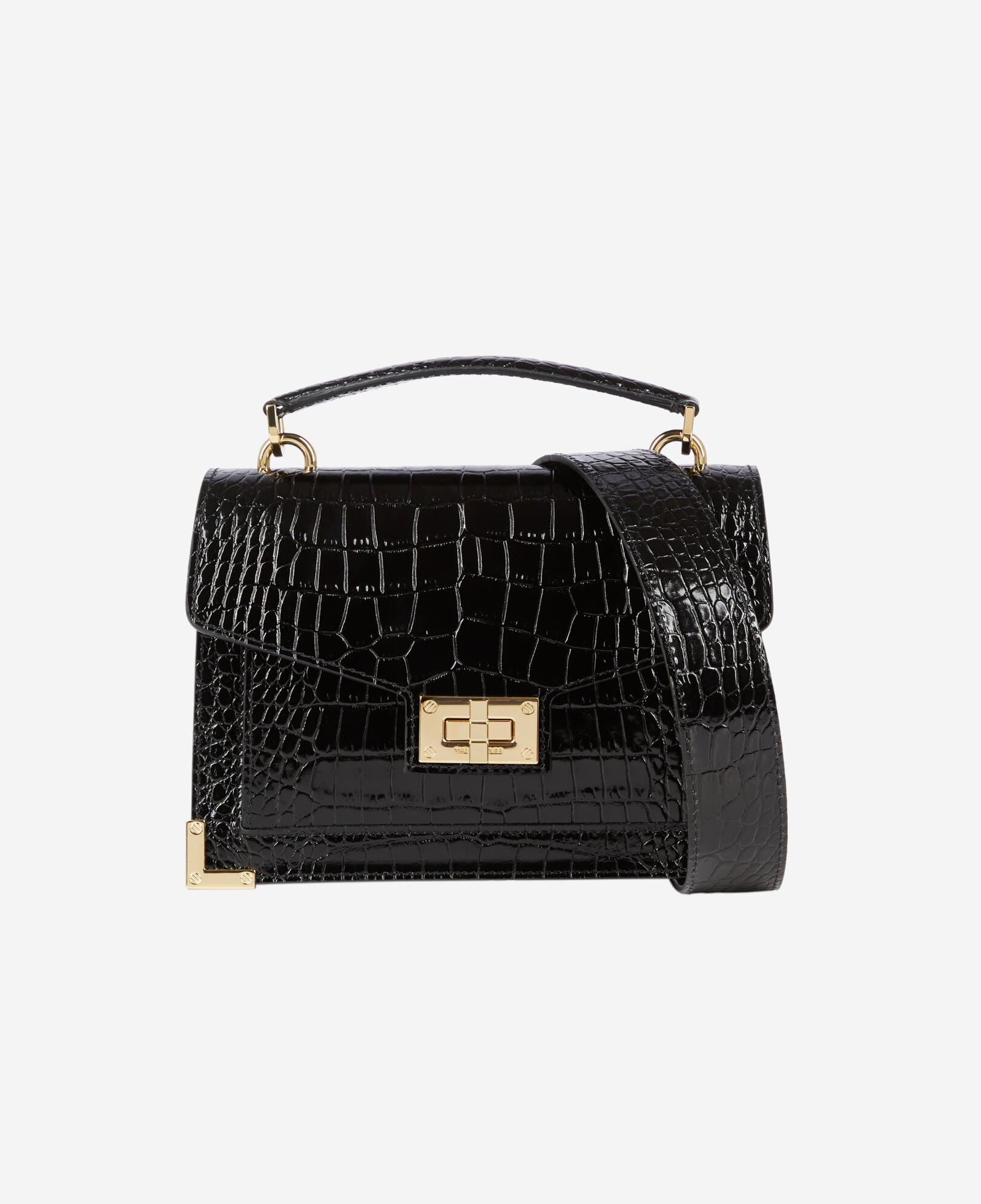 The Kooples DAMEN BLACK kleine emily-tasche aus schwarzem leder mit krokodileffekt
