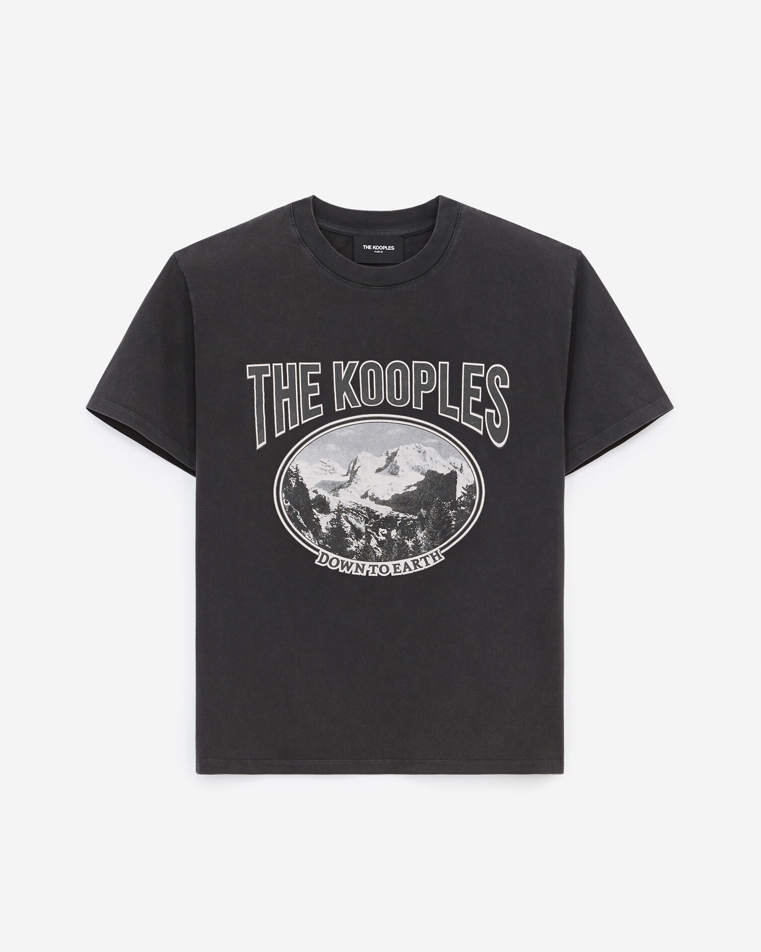 Black cotton T-shirt with mountain print, BLACK WASHED, hi-res image number null