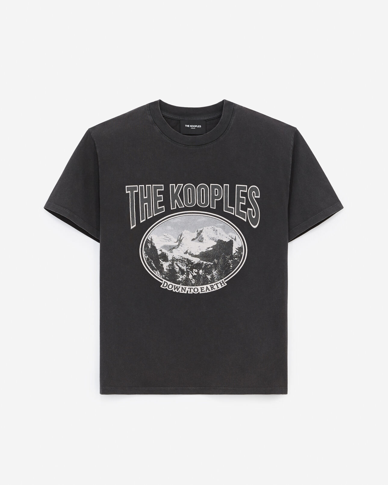 The Kooples WOMEN BLACK WASHED black cotton t-shirt with mountain print
