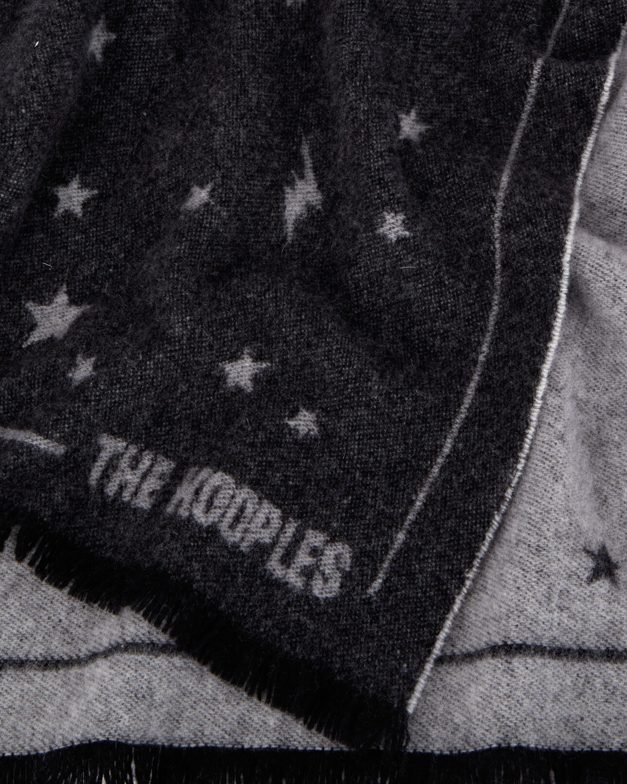 The Kooples FEMME GREY echarpe grise en laine avec cœurs et étoiles