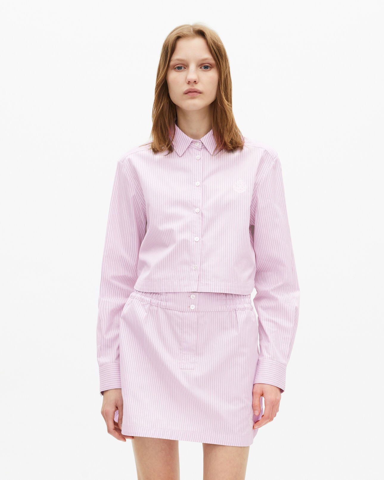 The Kooples DAMEN PINK BLACK gestreiftes hemd aus rosa popeline