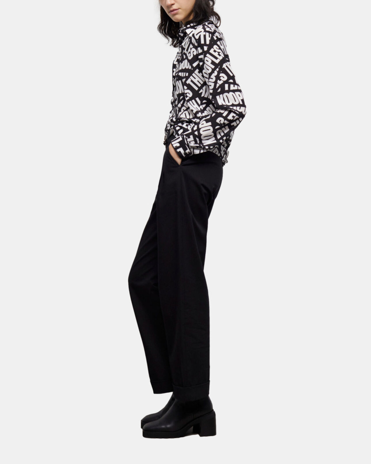 The Kooples F BLACK / WHITE flowing shirt with tape logo