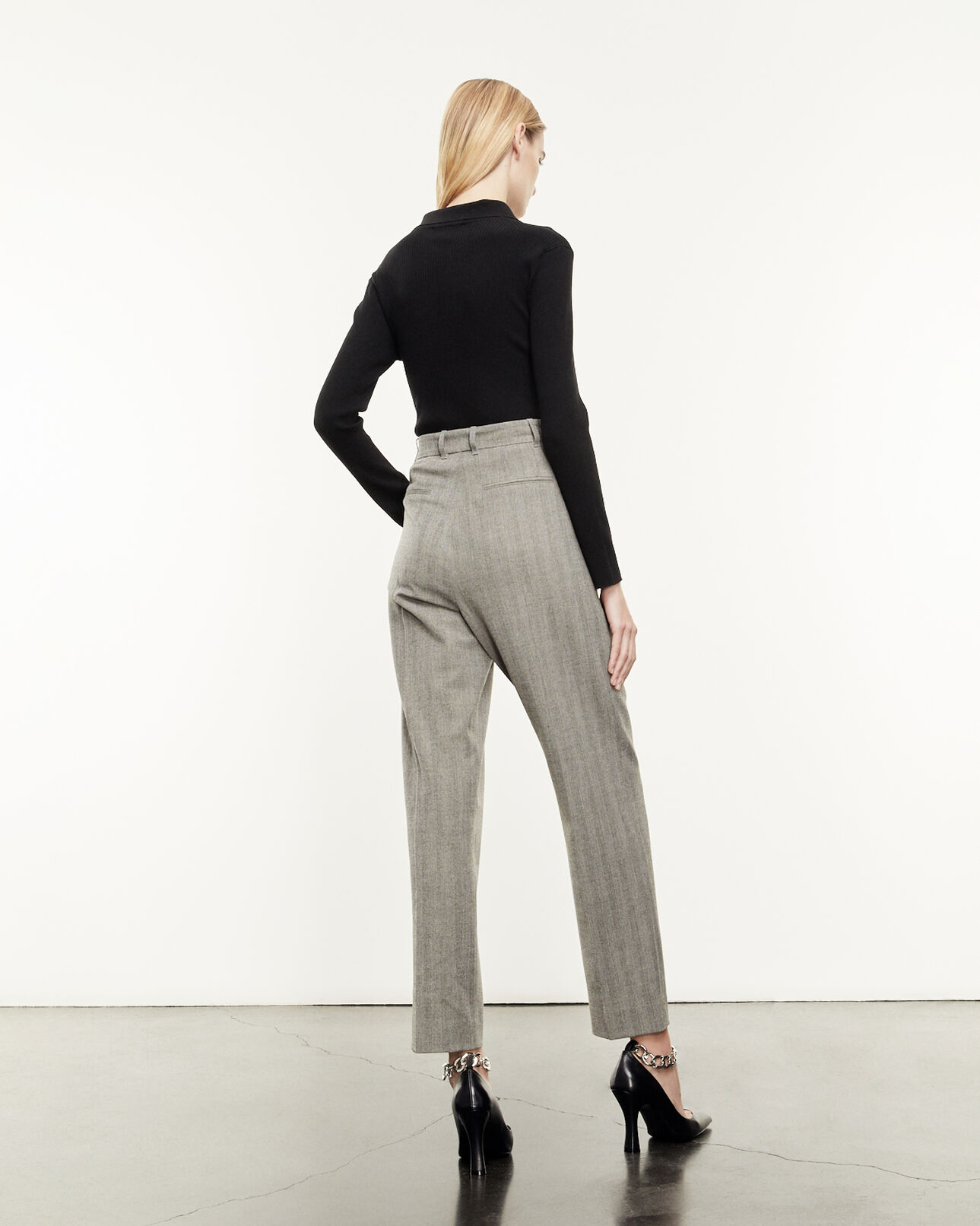 The Kooples FEMME GREY pantalon costume gris fluide à chevrons