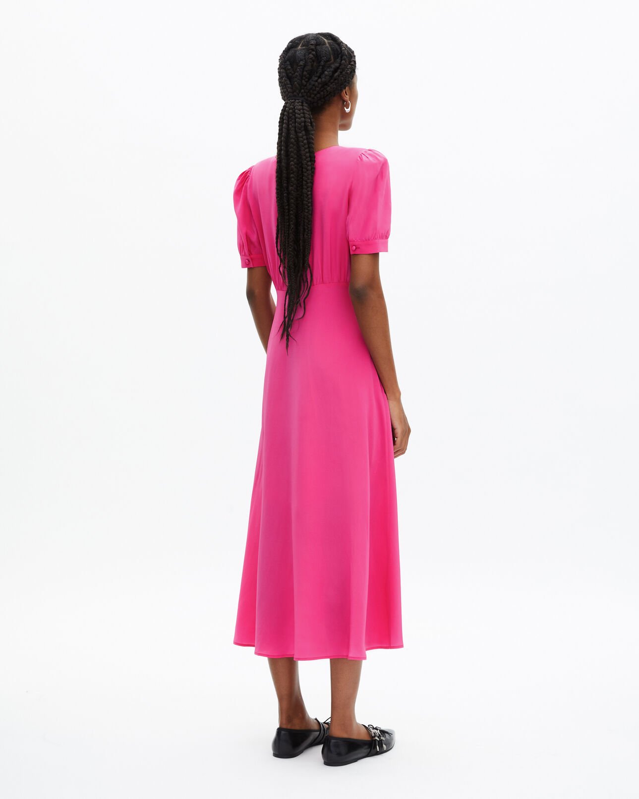 The Kooples FEMME FUSHIA robe longue avec boutonnage en soie rose
