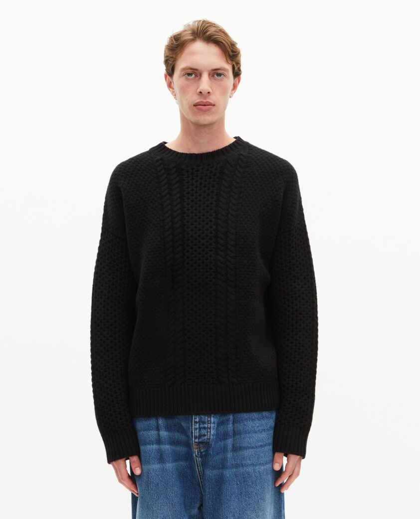 The Kooples MEN BLACK black wool cable sweater