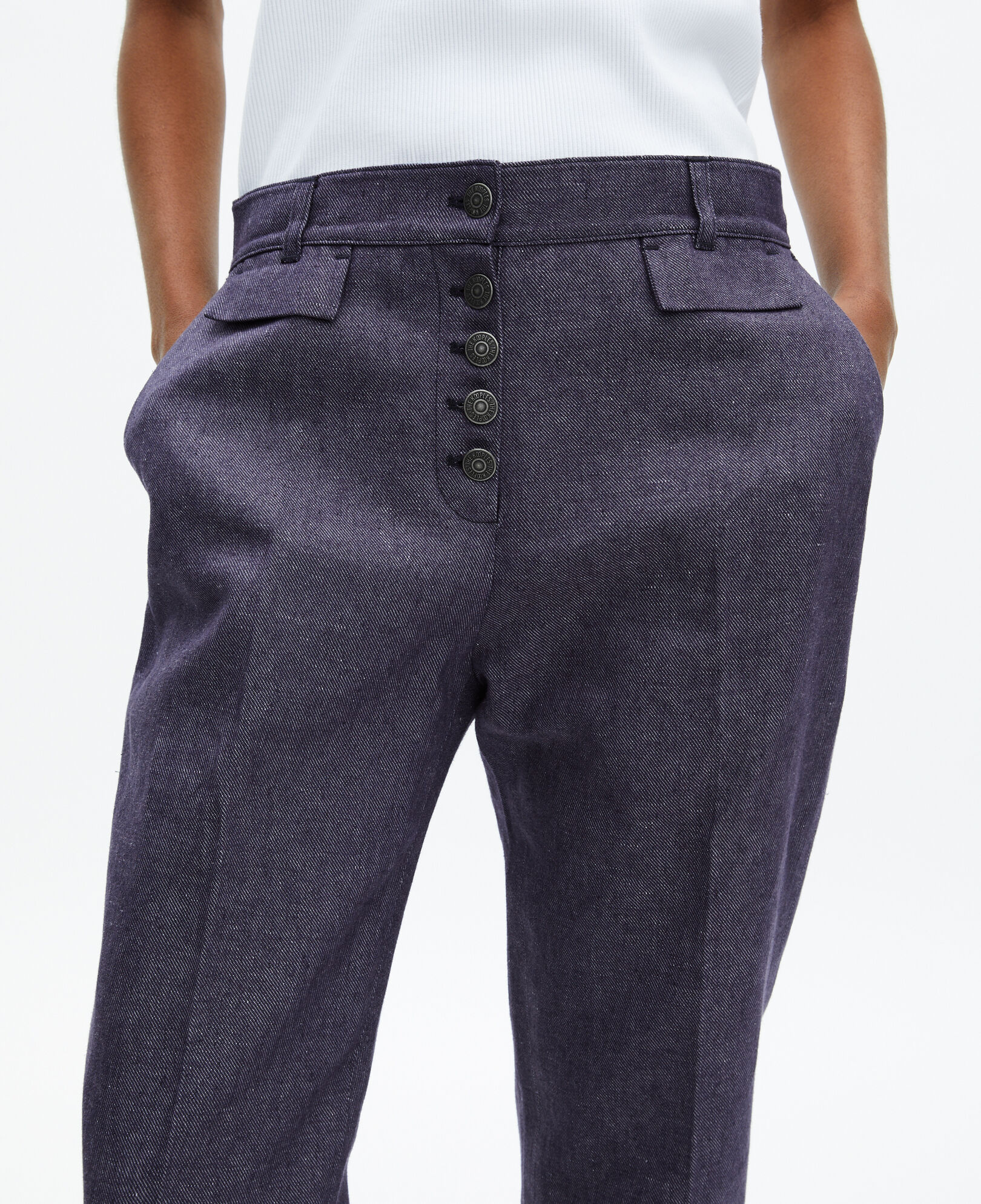 The Kooples WOMEN BLUE blue cotton and linen flared pants