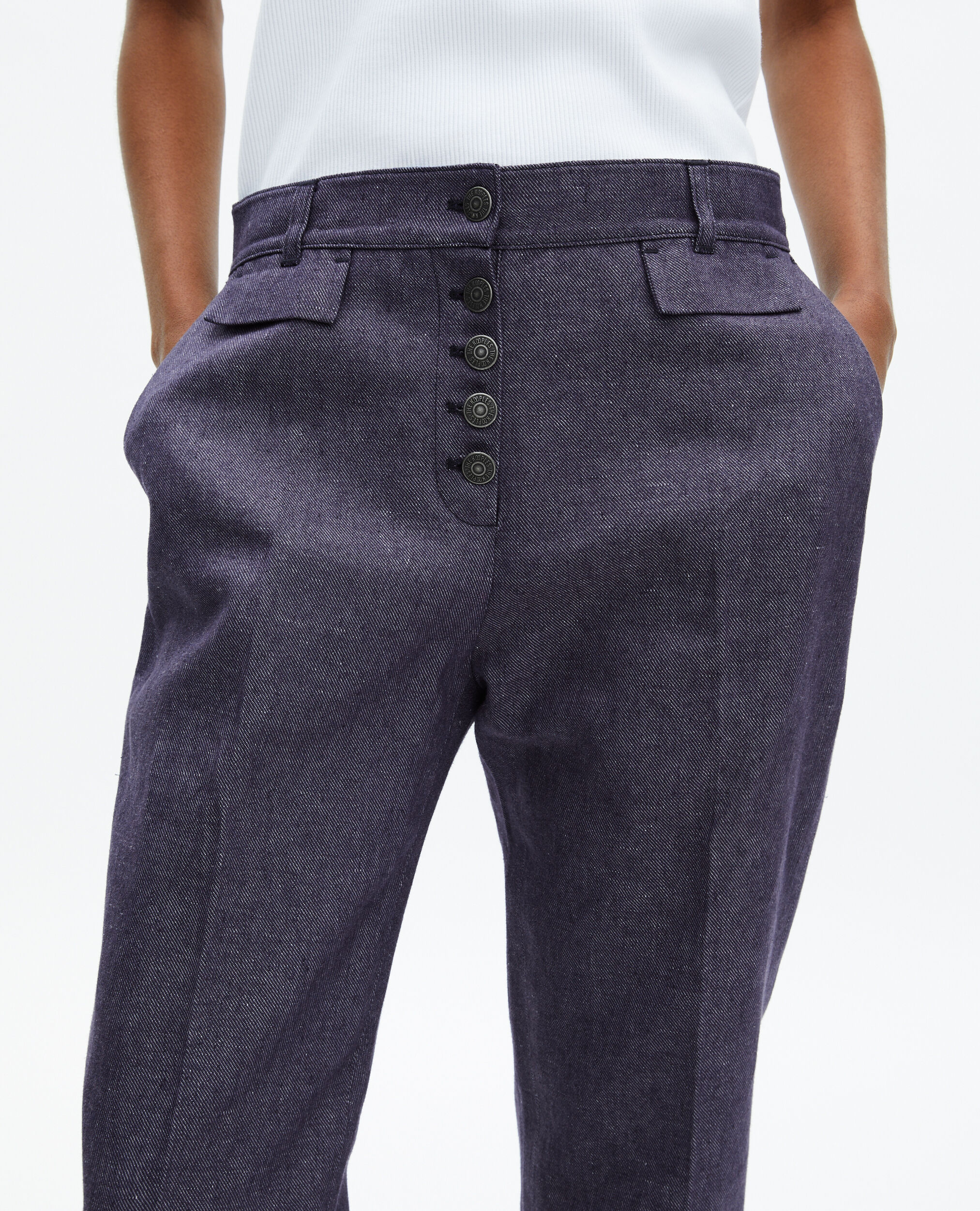 Blue cotton and linen flared pants, BLUE, hi-res image number null