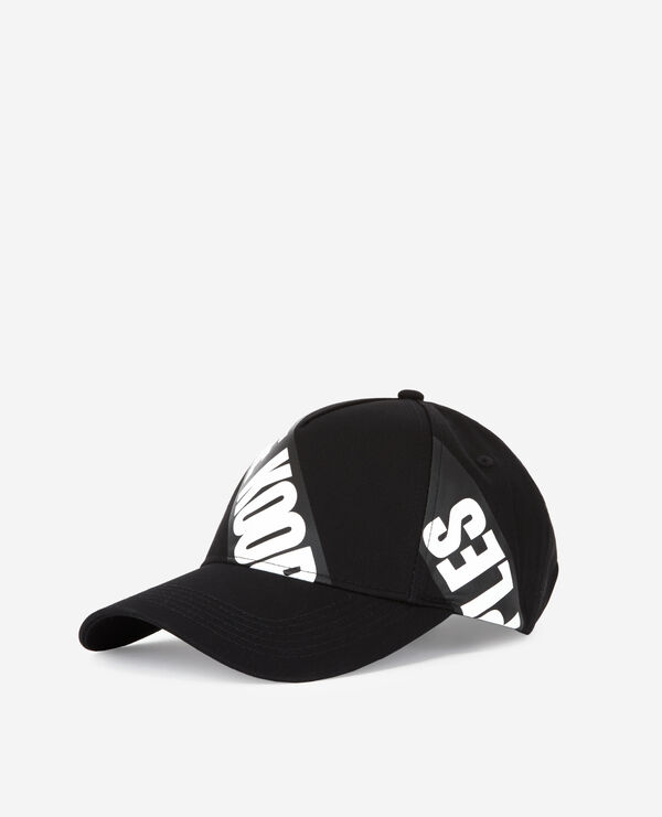 black cap with tape logo