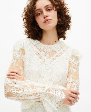 The Kooples F WHITE short dress in ecru lace