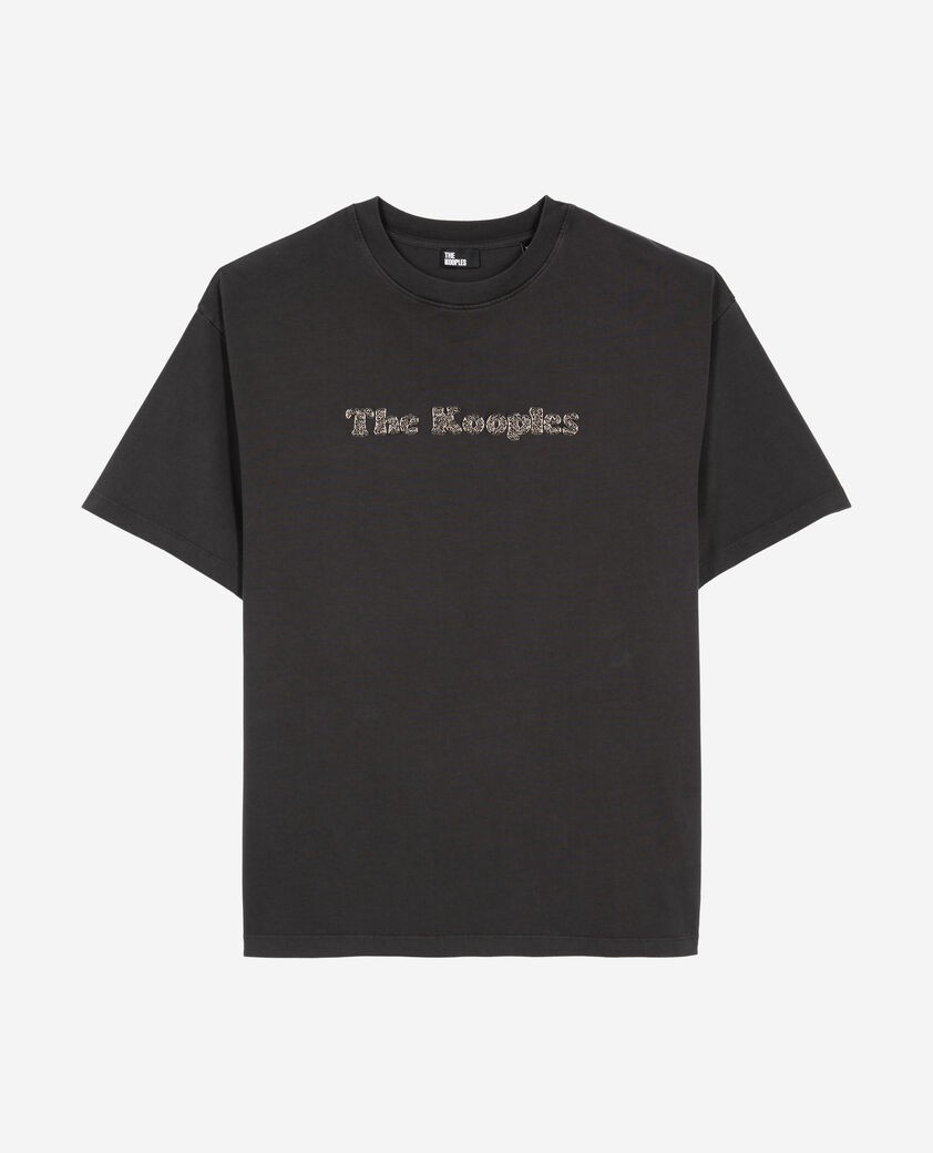The Kooples HOMME BLACK WASHED t-shirt avec logo délavé noir