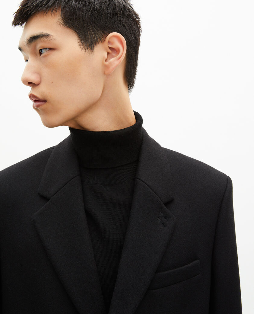 The Kooples HOMME BLACK manteau col revers cuir noir