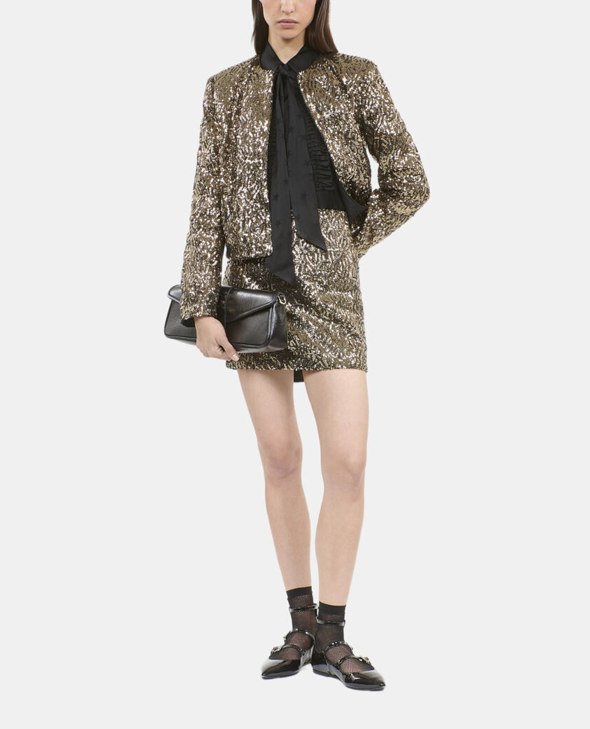 The Kooples FEMME GOLD jupe courte &agrave; sequins dor&eacute;e