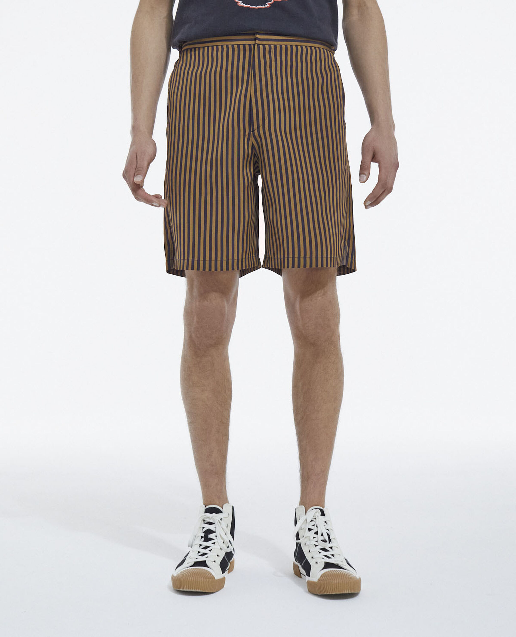 Flowing navy blue striped shorts, NAVY / BROWN, hi-res image number null
