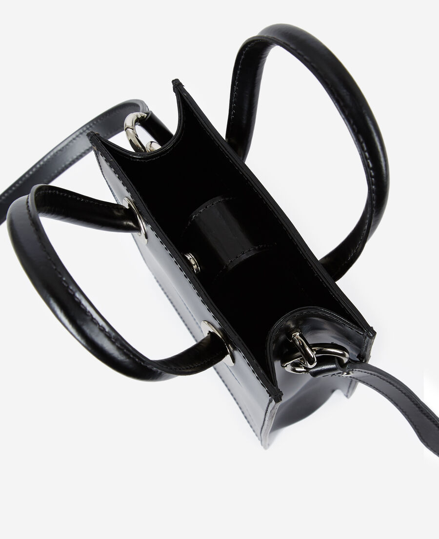 smooth black leather handbag with handles