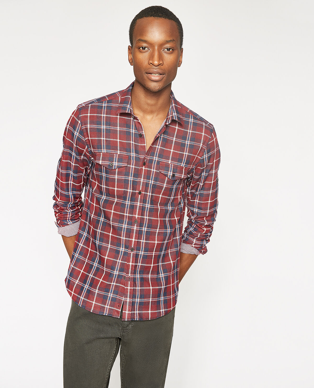 Mens red and blue hotsell plaid shirt