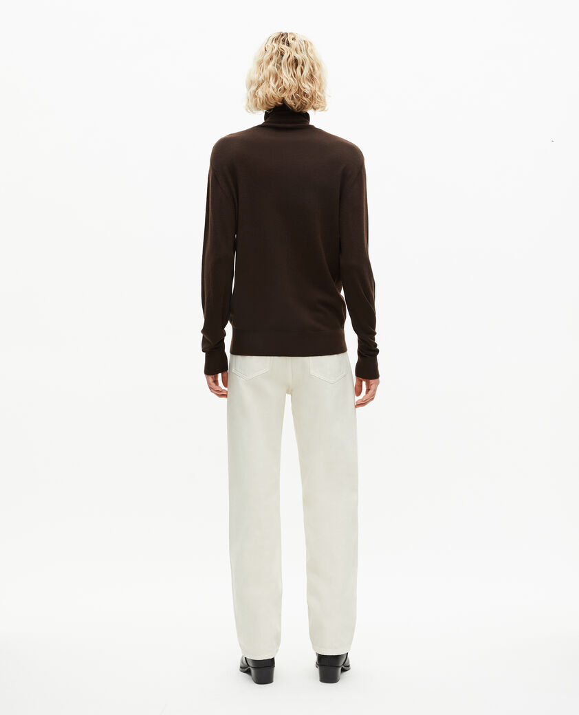 The Kooples MEN DARK BROWN brown merino wool turtleneck sweater