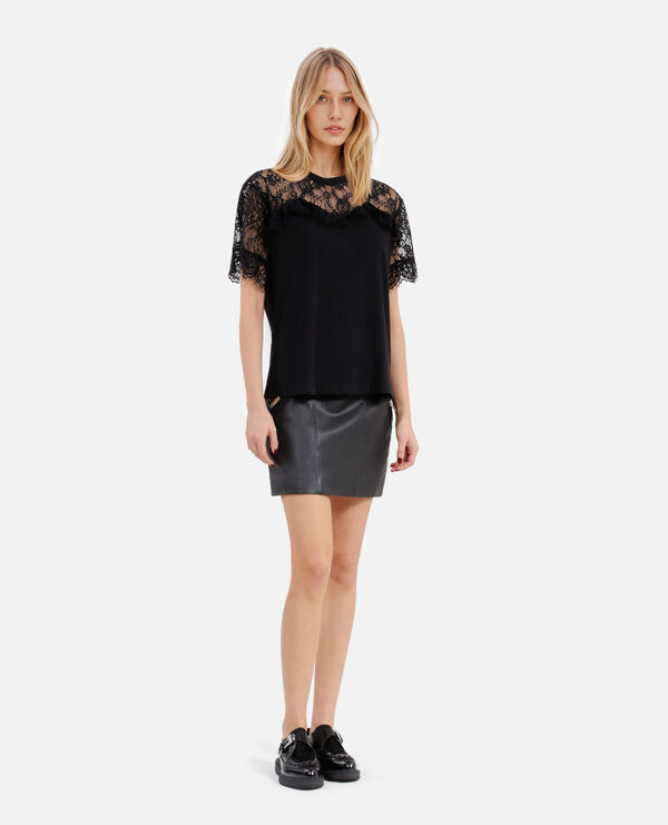 The Kooples FEMME BLACK t-shirt avec dentelle noir