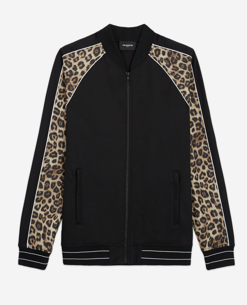 The Kooples HERREN BLACK / LEOPARD sweatshirt mit reißverschluss und leopardenmuster