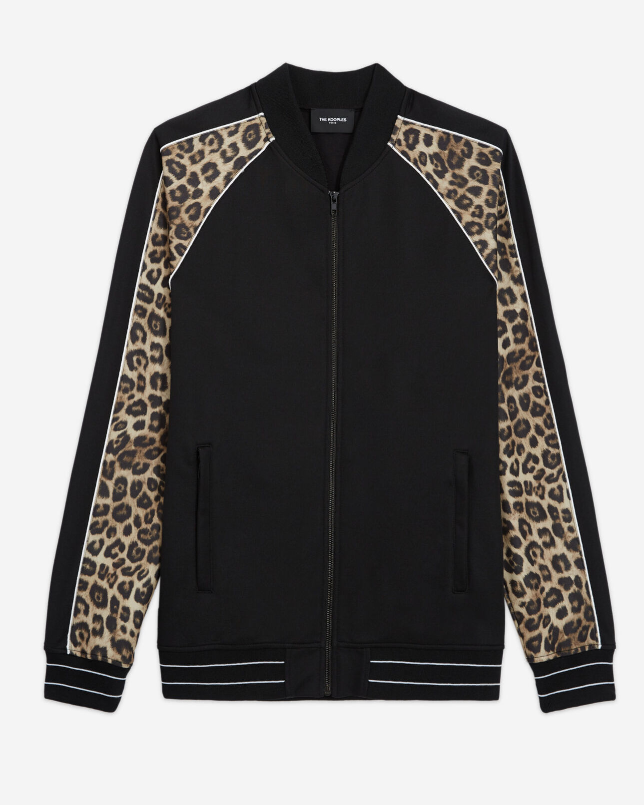 The Kooples HOMME BLACK / LEOPARD sweatshirt zippé léopard