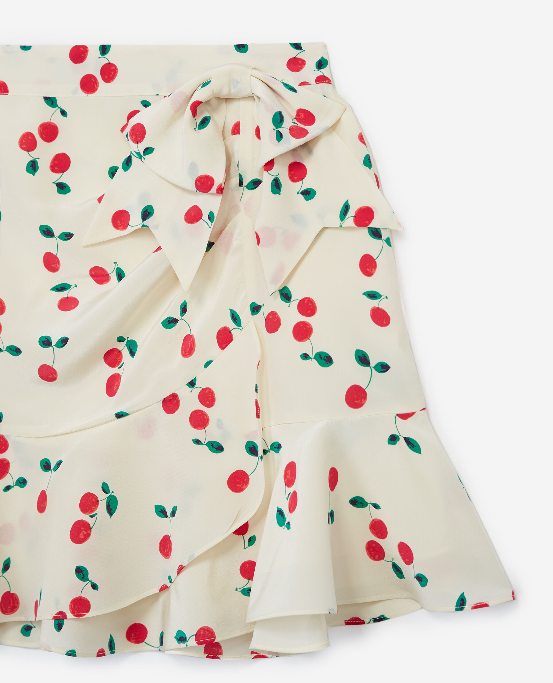 Frilly cropped ecru silk skirt w cherry print The Kooples US