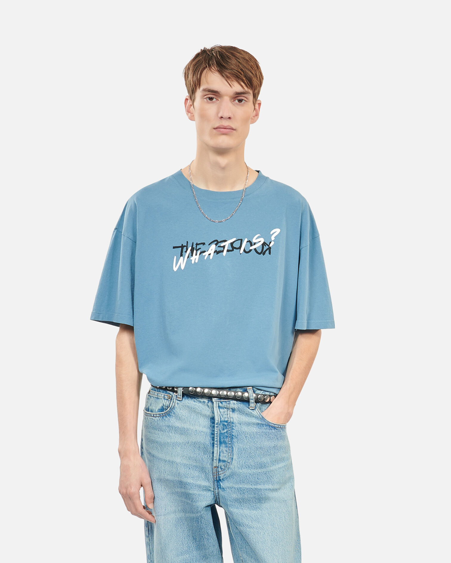Light blue What is Handwritten serigraphy t-shirt, STONE BLUE, hi-res image number null
