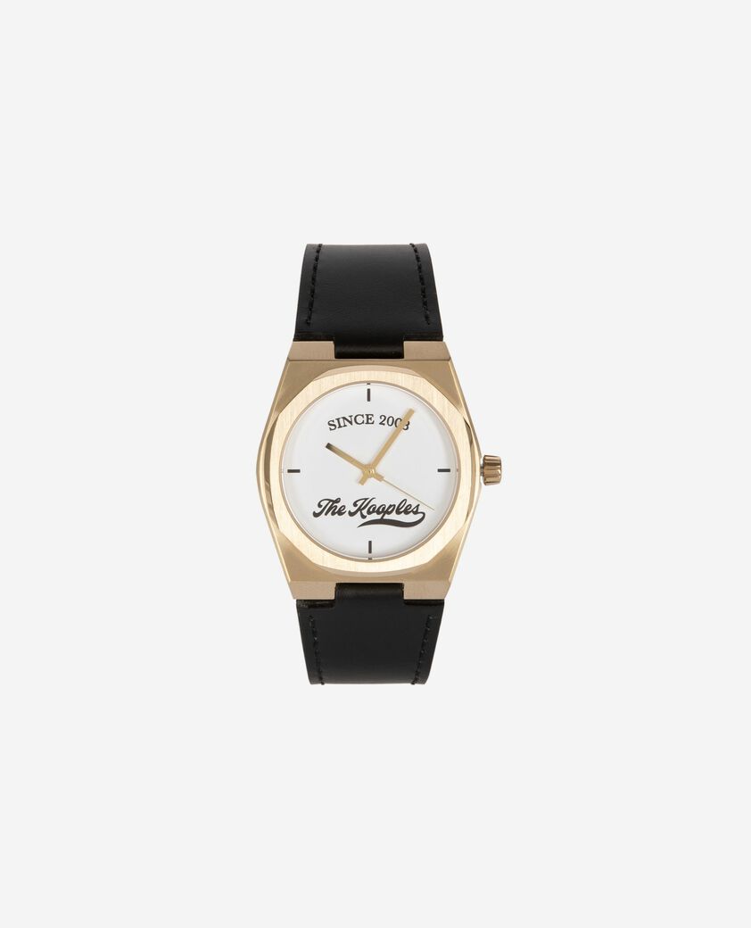 The Kooples MIXTE BLACK / GOLD montre avec logo et bracelet en cuir noir