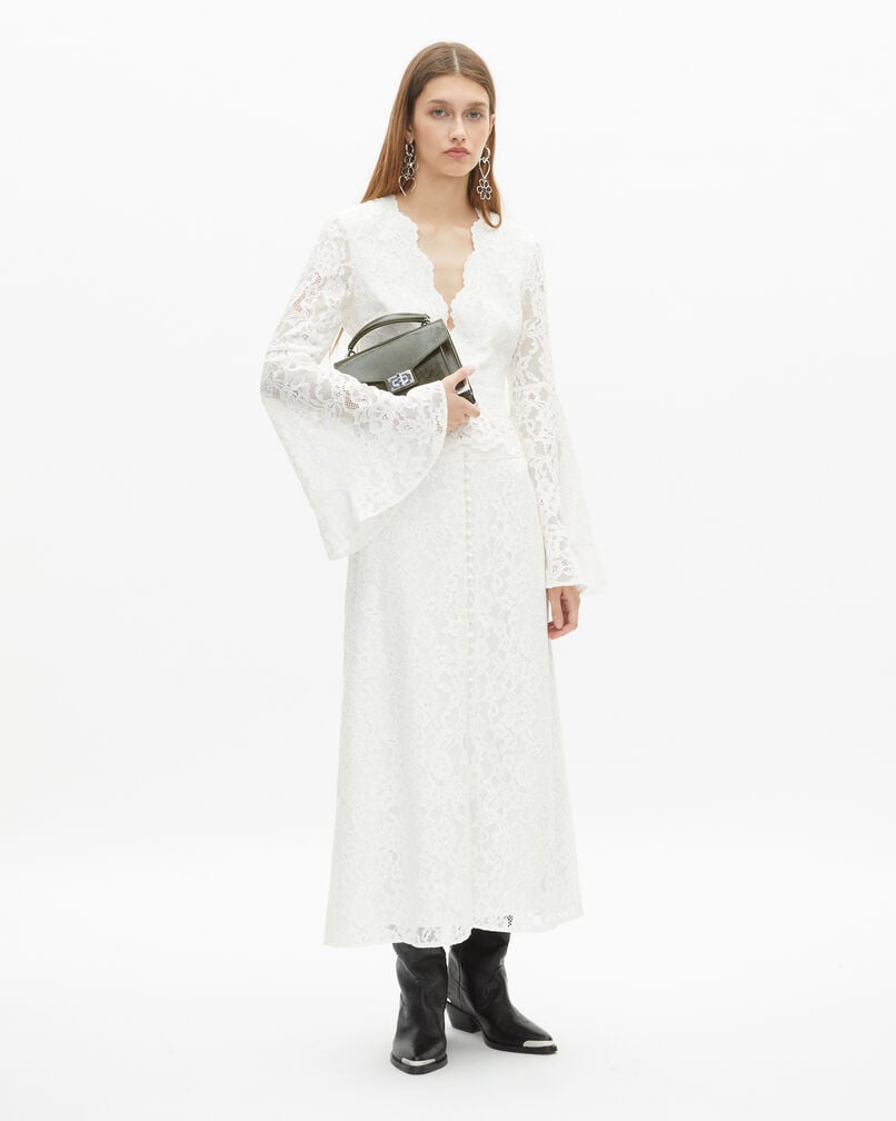 The Kooples FEMME ECRU jupe longue en dentelle blanche