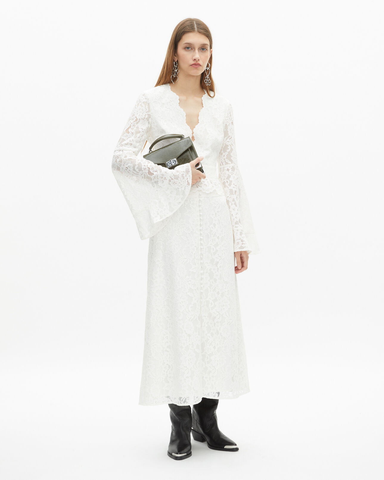 The Kooples DAMEN ECRU langer weißer spitzenrock