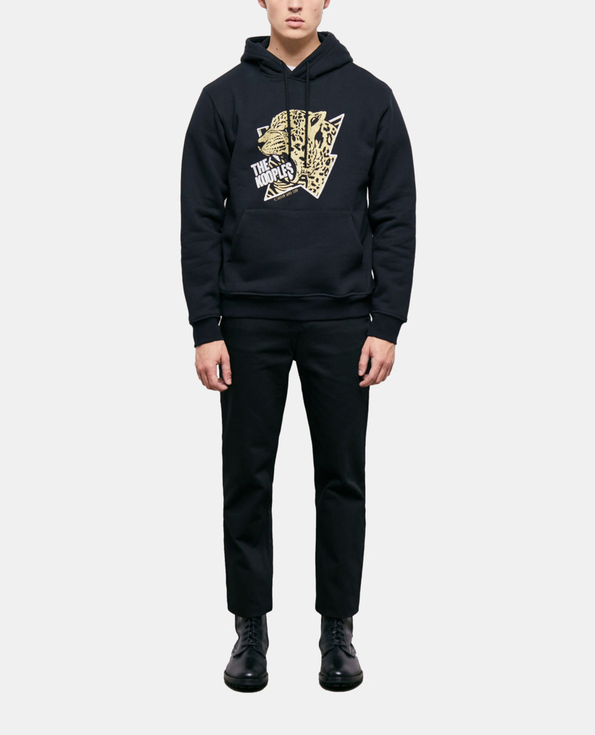Kapuzensweatshirt mit Tiger-Siebdruck, BLACK-ANTIC GOLD, hi-res image number null