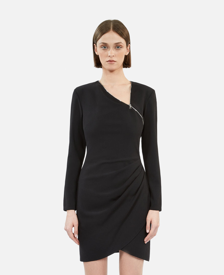 robe courte noire en crêpe avec zip