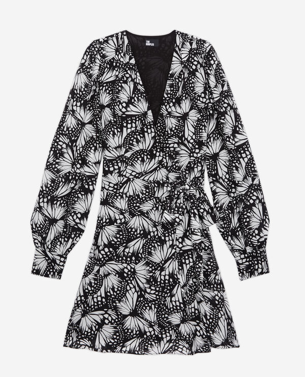 The Kooples DAMEN BLACK WHITE kurzes wickelkleid mit print