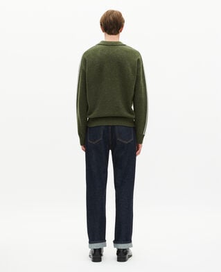 The Kooples HOMME GREEN pull col polo en laine avec rayures contrast&eacute;es kaki