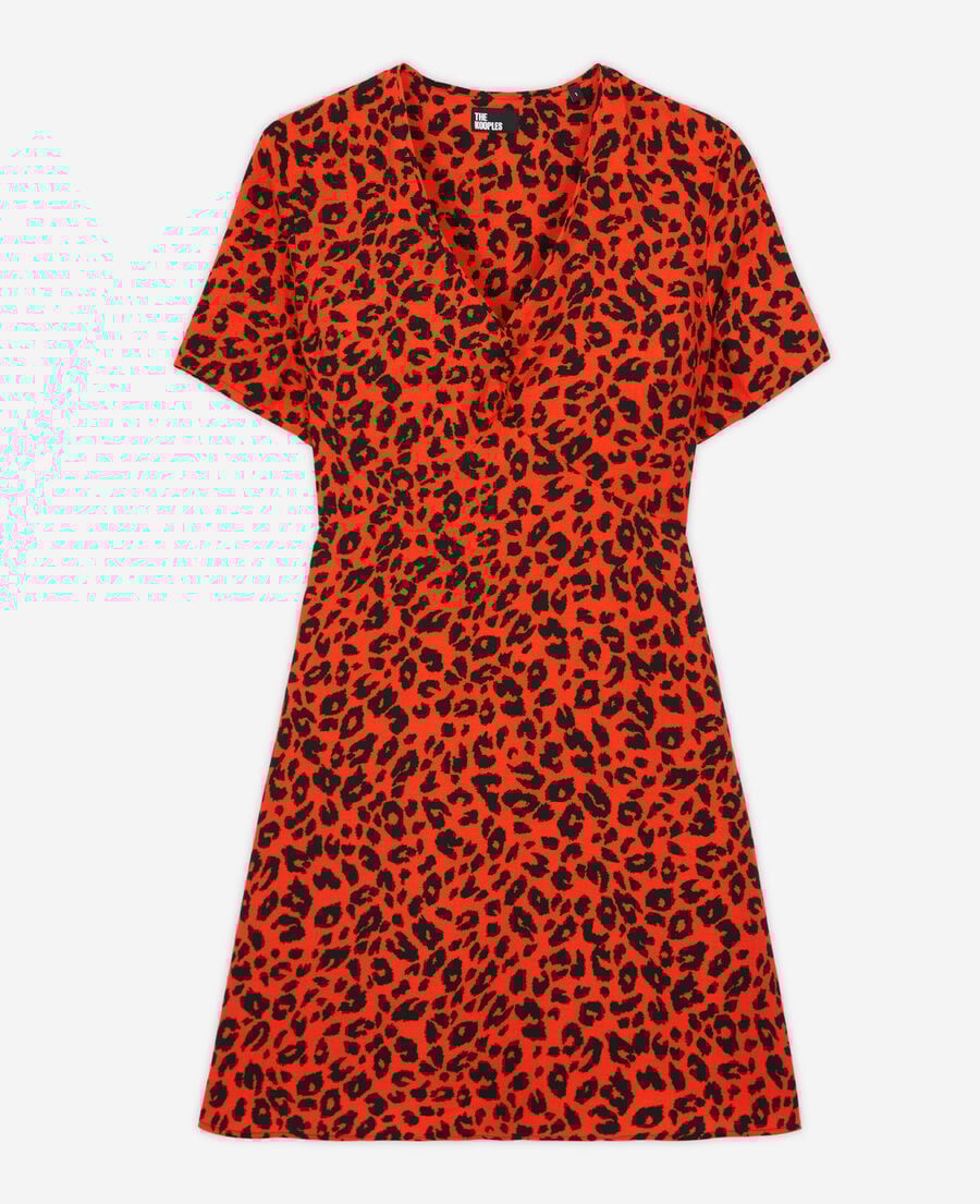 The Kooples FEMME ORANGE - BLACK robe courte léopard orange