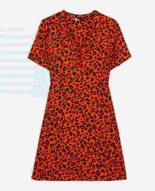 The Kooples FEMME ORANGE - BLACK robe courte léopard orange